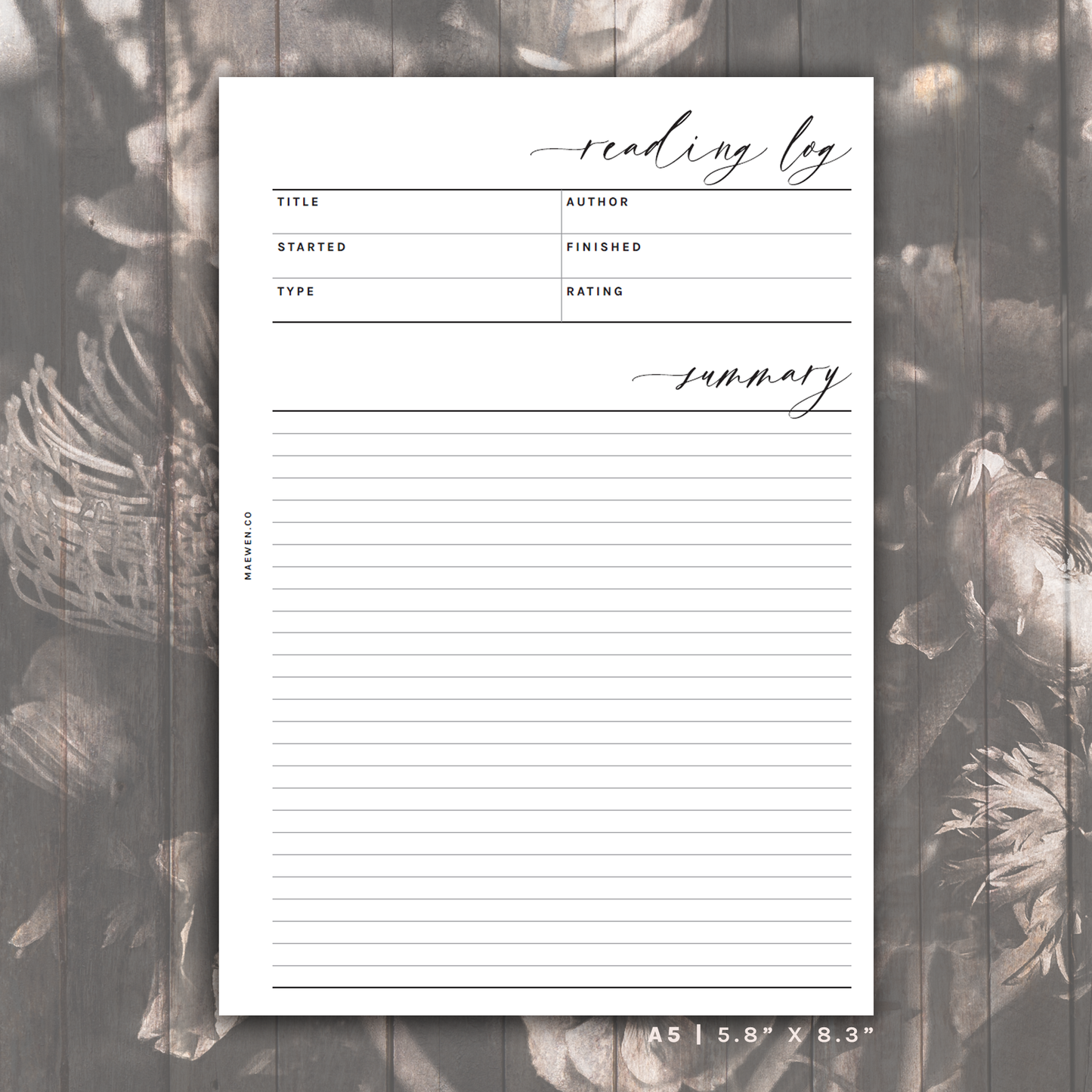 Reading Log with Summary