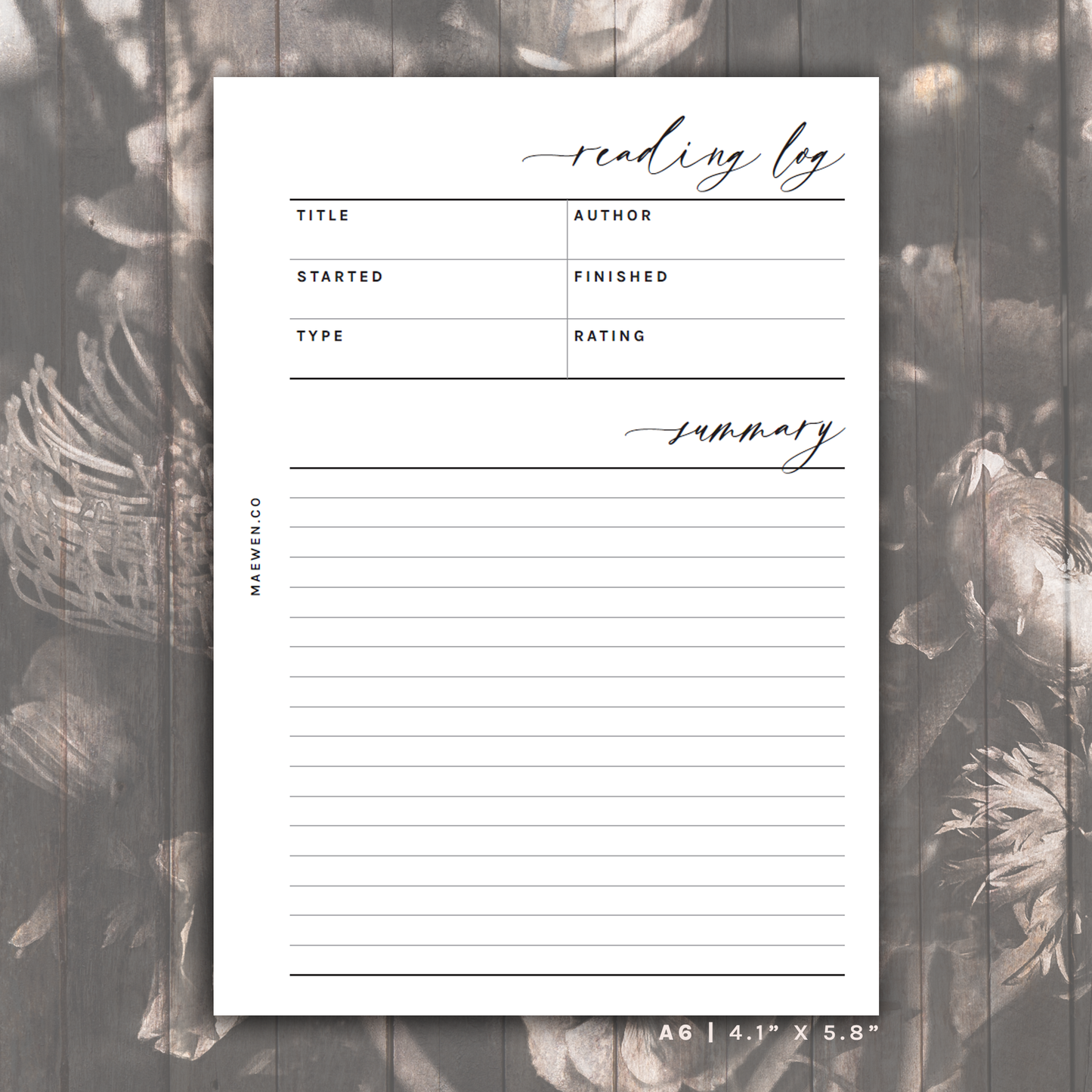 Reading Log with Summary